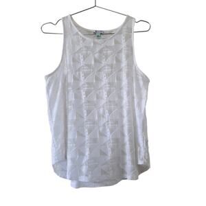 Susina White Textured Sleeveless Tank Top Womens Size L Geometric Pattern Sheer